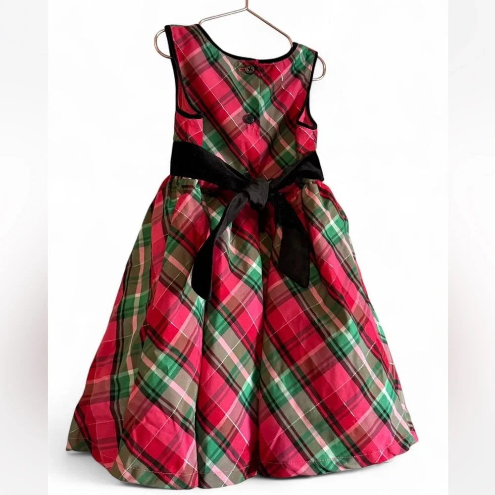 OshKosh B’gosh 2T Girls Red Green and Black‎ Velvet Trim